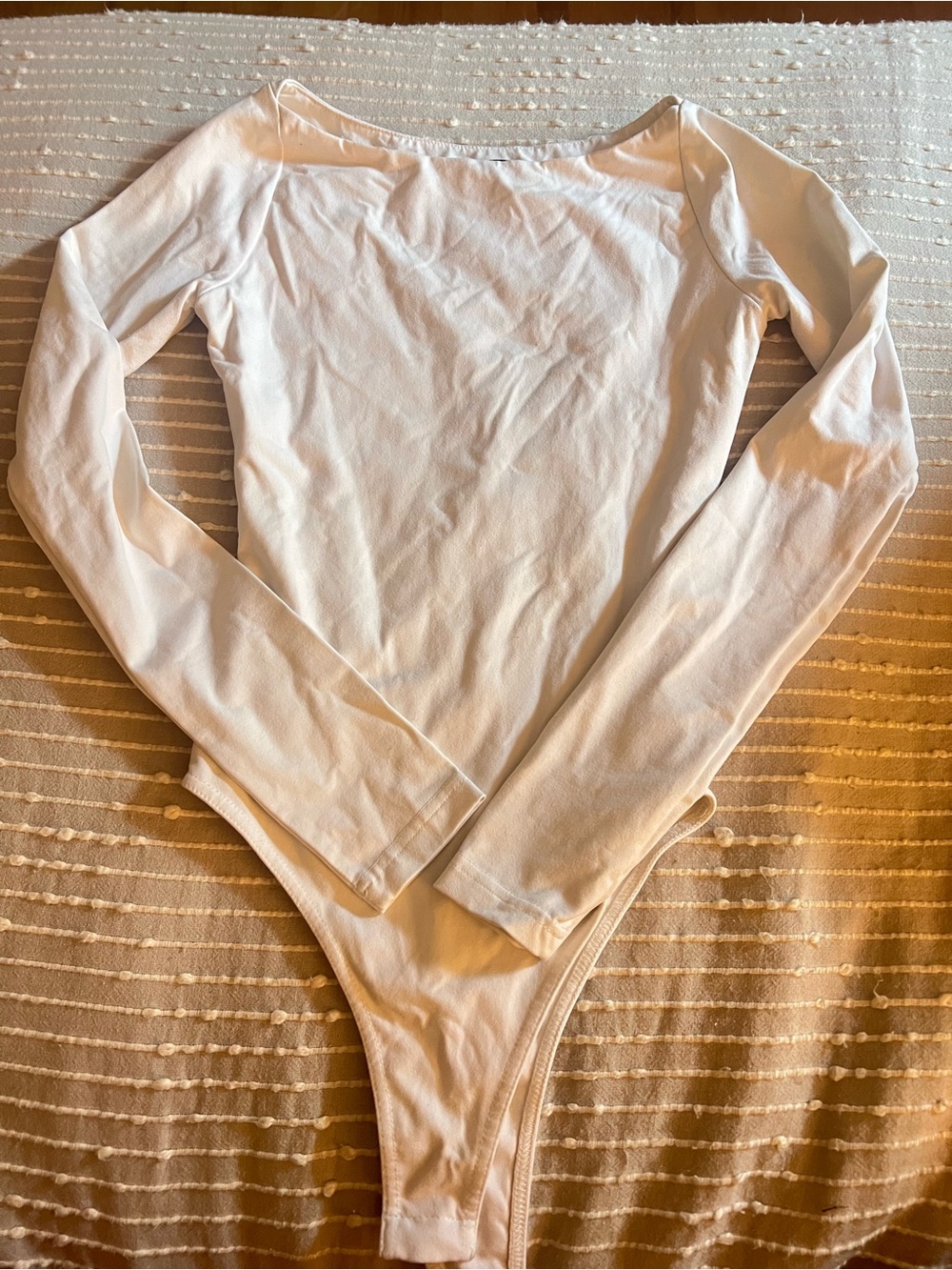 White Fox Boutique White Long-Sleeve Scoop Neck Bodysuit